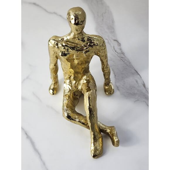 MCM Sitting Man Figurine Sculpture 7 1/4" Gold Finished Art Home Decor Accent - Picture 5 of 13